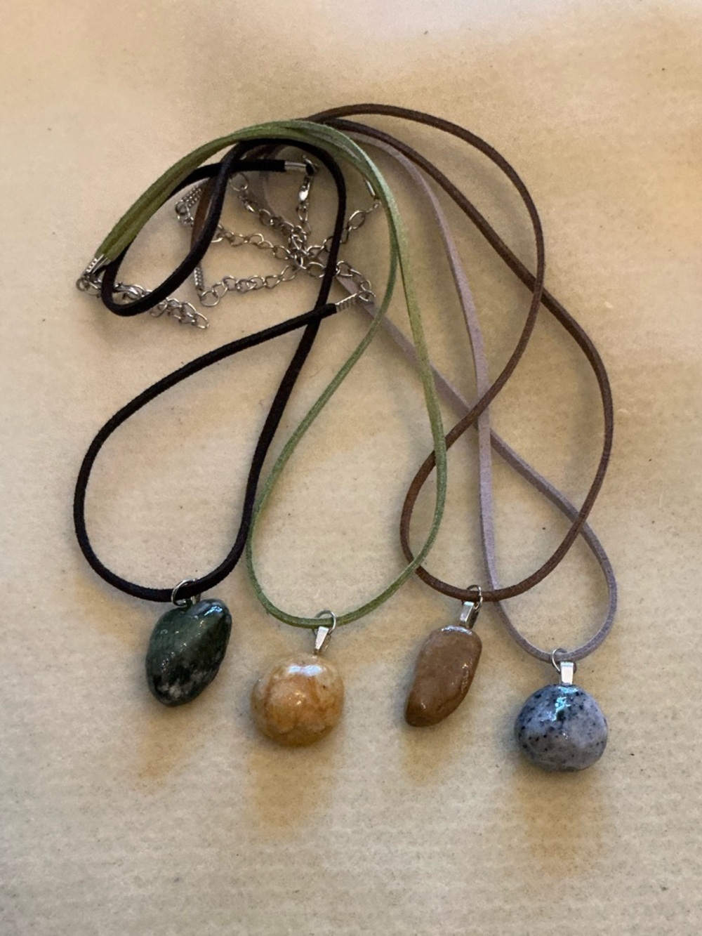 Handmade Natural Stone Pendant Necklaces, set of 4